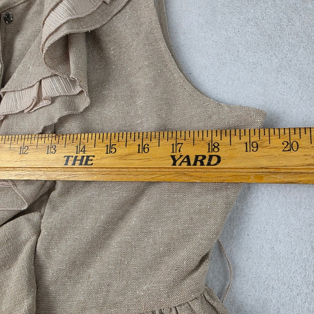 RYU Dress Large Beige Linen Cotton Ruffle Pleated Hem Sash Boho Cottagecore - Picture 8 of 11